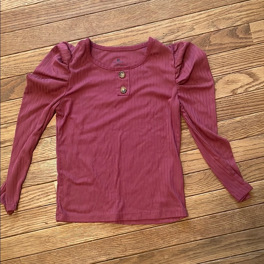 Girls Burgundy Top with Button Detail